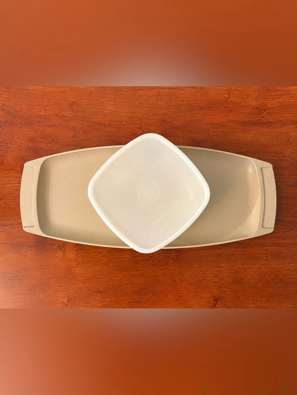 Vintage Tupperware Serving Tray & Snack Container Set Almond Beige